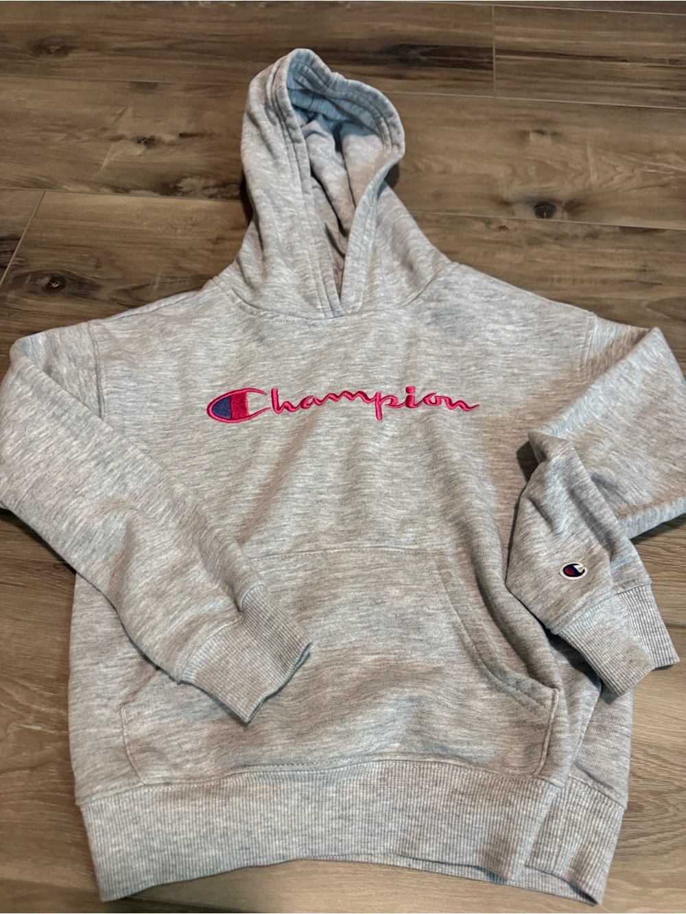 Champion Gray Hoodie Sweater with Pink Logo
